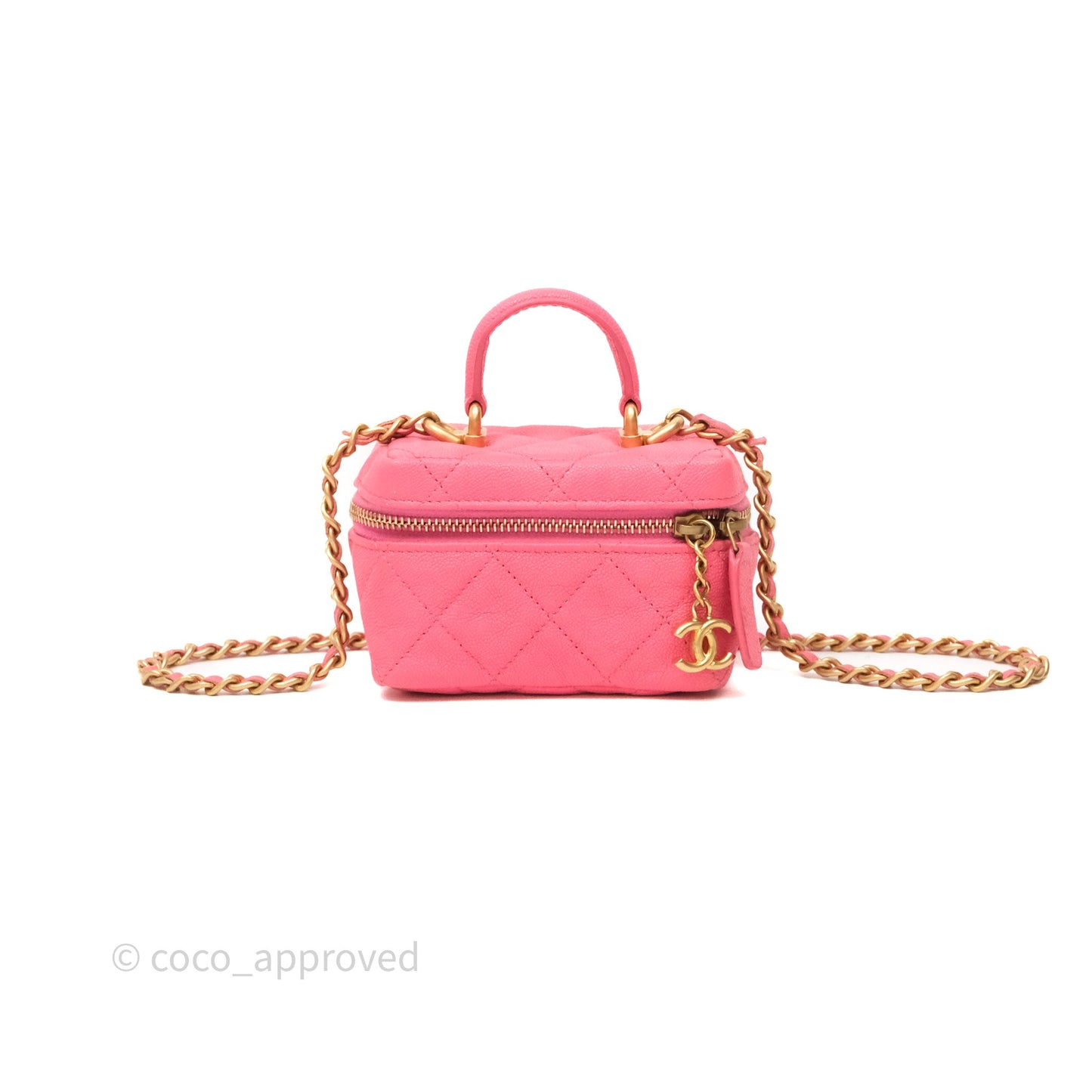 Chanel Quilted Mini Top Handle Vanity With Chain Pink Caviar Aged Gold Hardware