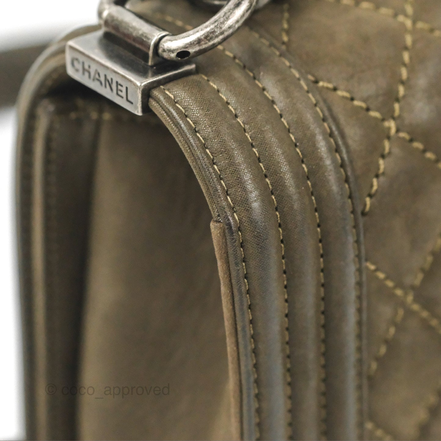 Chanel Quilted Medium Boy Dark Green Calfskin Ruthenium Hardware