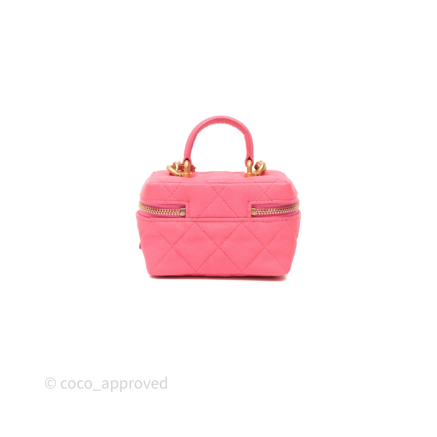 Chanel Quilted Mini Top Handle Vanity With Chain Pink Caviar Aged Gold Hardware