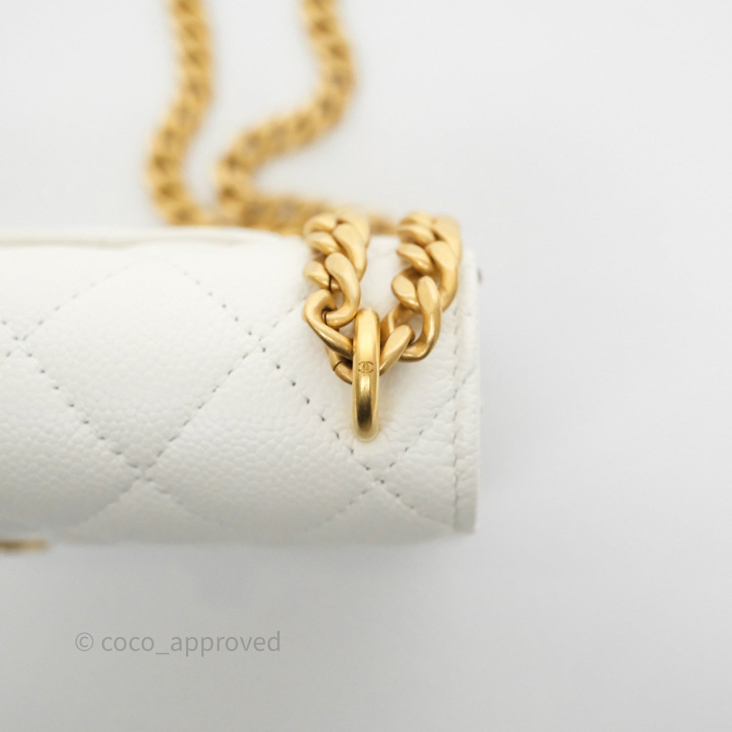 Chanel Heart Adjustable Chain WOC White Caviar Aged Gold Hardware