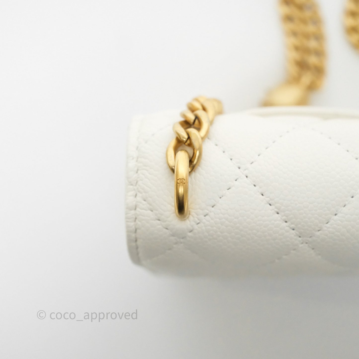 Chanel Heart Adjustable Chain WOC White Caviar Aged Gold Hardware