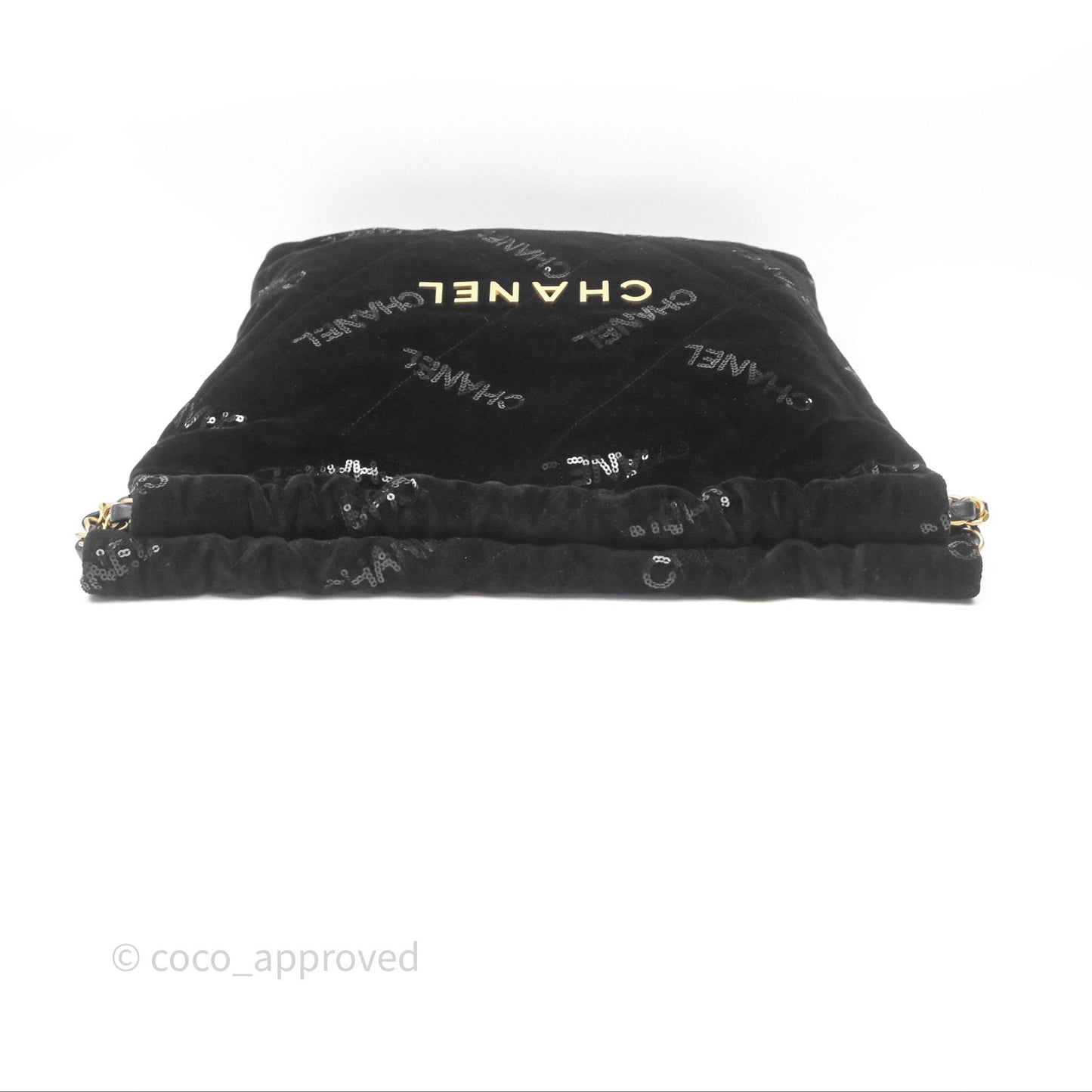 Chanel 22 Small Sequins Logo Black Velvet