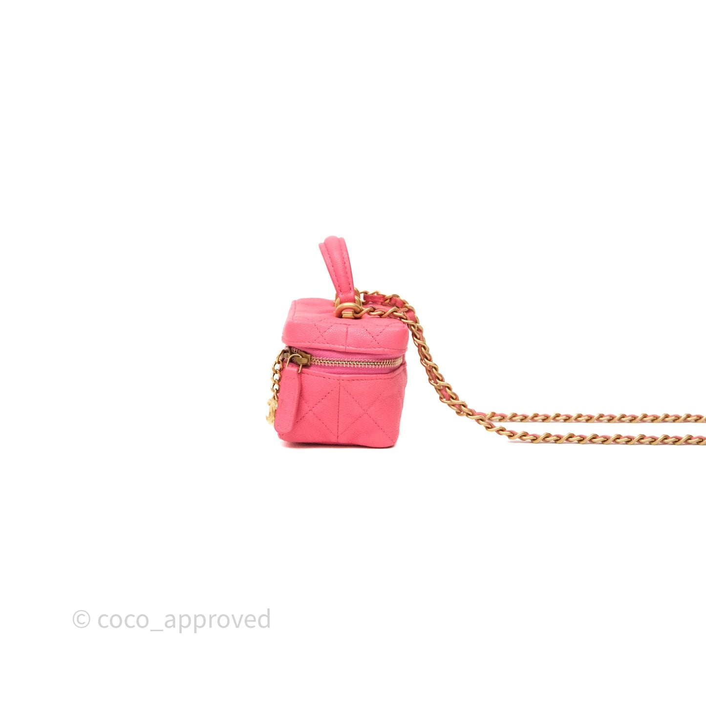 Chanel Quilted Mini Top Handle Vanity With Chain Pink Caviar Aged Gold Hardware