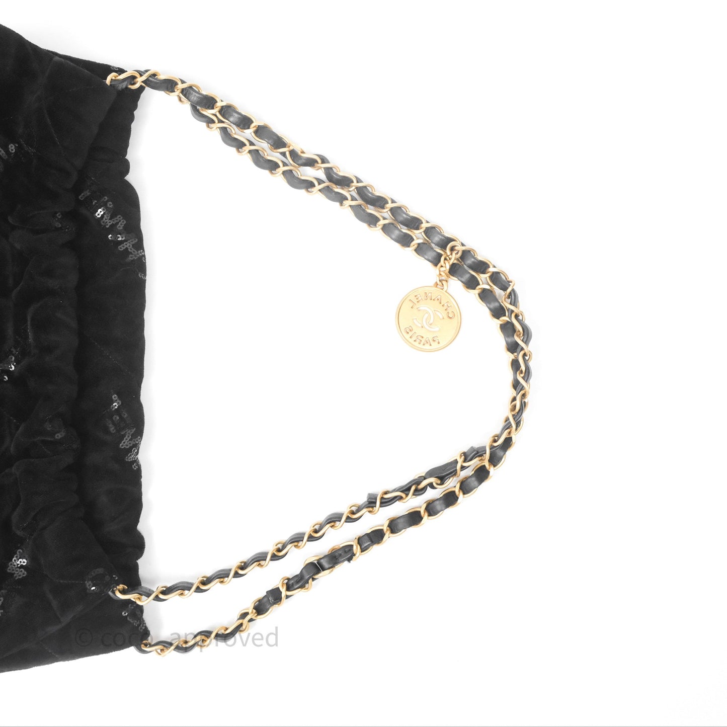 Chanel 22 Small Sequins Logo Black Velvet