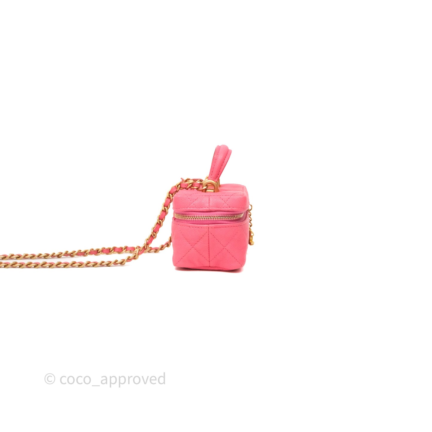 Chanel Quilted Mini Top Handle Vanity With Chain Pink Caviar Aged Gold Hardware