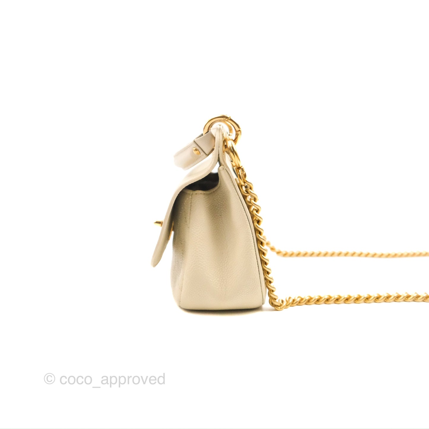 Chanel Handle Flap Bag Ivory Caviar Aged Gold Hardware