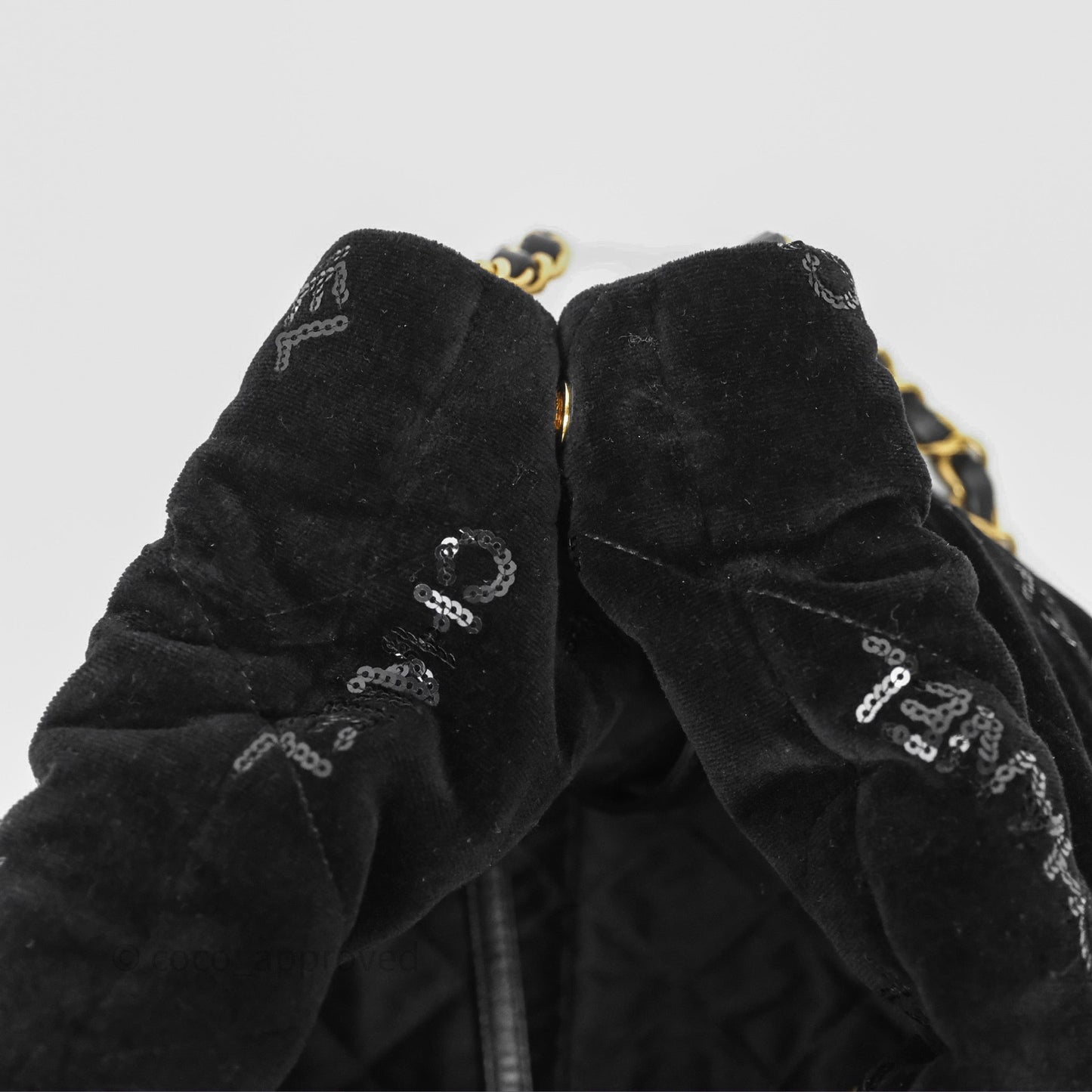 Chanel 22 Small Sequins Logo Black Velvet