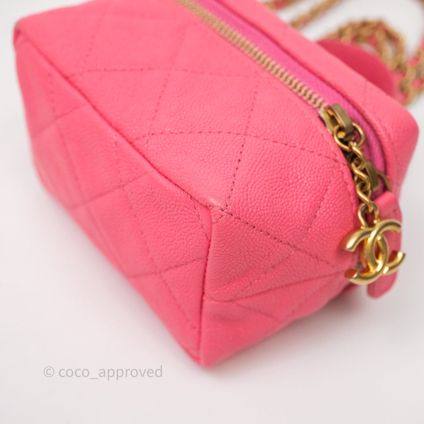 Chanel Quilted Mini Top Handle Vanity With Chain Pink Caviar Aged Gold Hardware