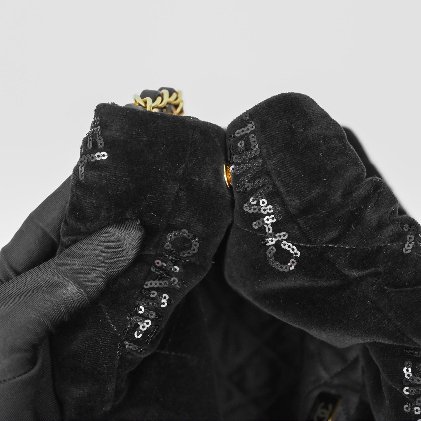 Chanel 22 Small Sequins Logo Black Velvet