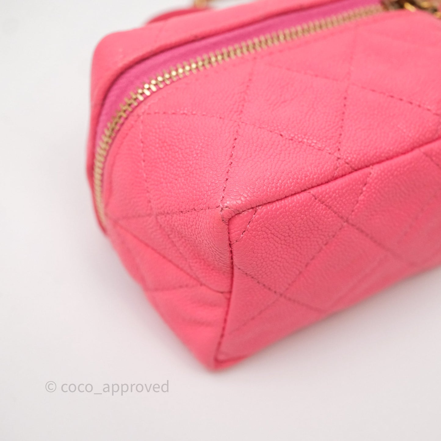 Chanel Quilted Mini Top Handle Vanity With Chain Pink Caviar Aged Gold Hardware