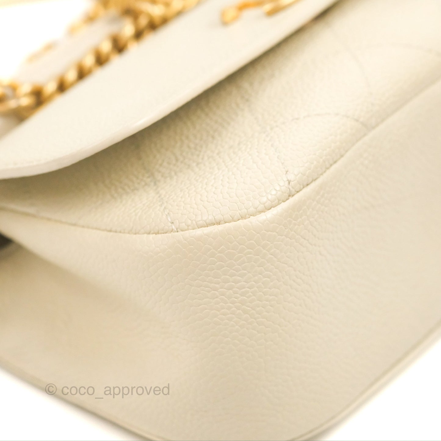Chanel Handle Flap Bag Ivory Caviar Aged Gold Hardware