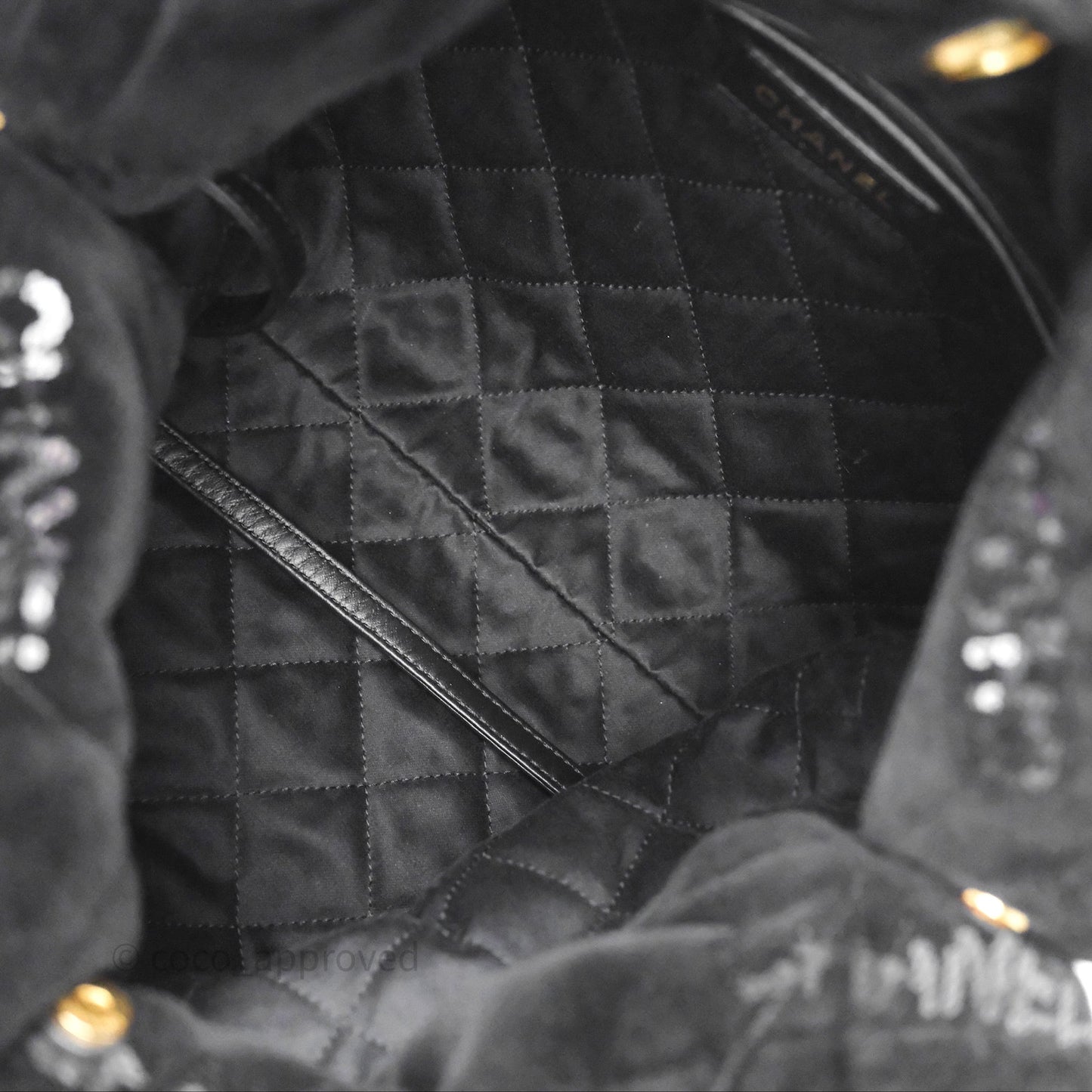 Chanel 22 Small Sequins Logo Black Velvet