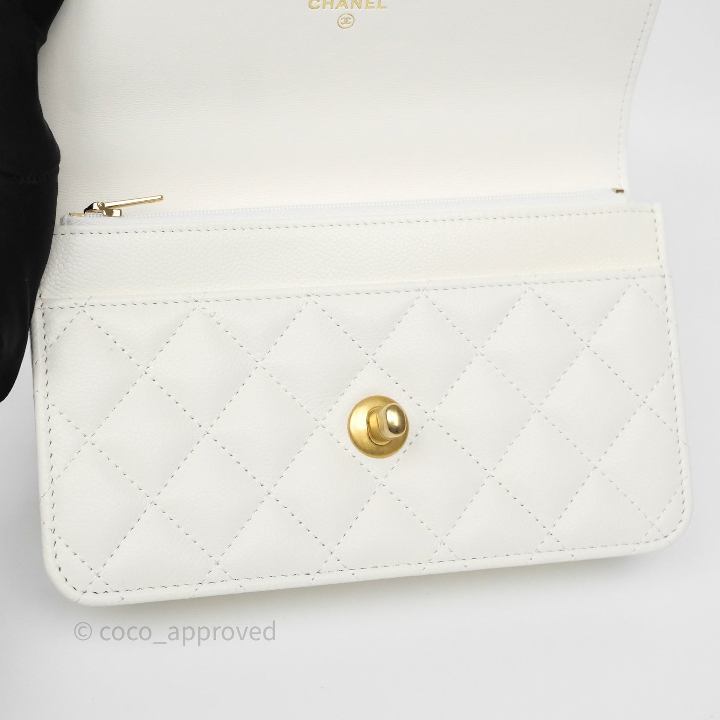 Chanel Heart Adjustable Chain WOC White Caviar Aged Gold Hardware