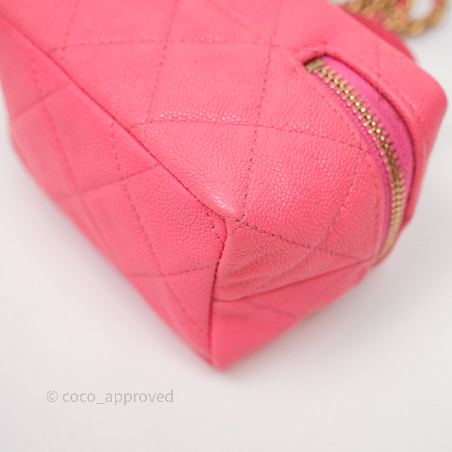 Chanel Quilted Mini Top Handle Vanity With Chain Pink Caviar Aged Gold Hardware
