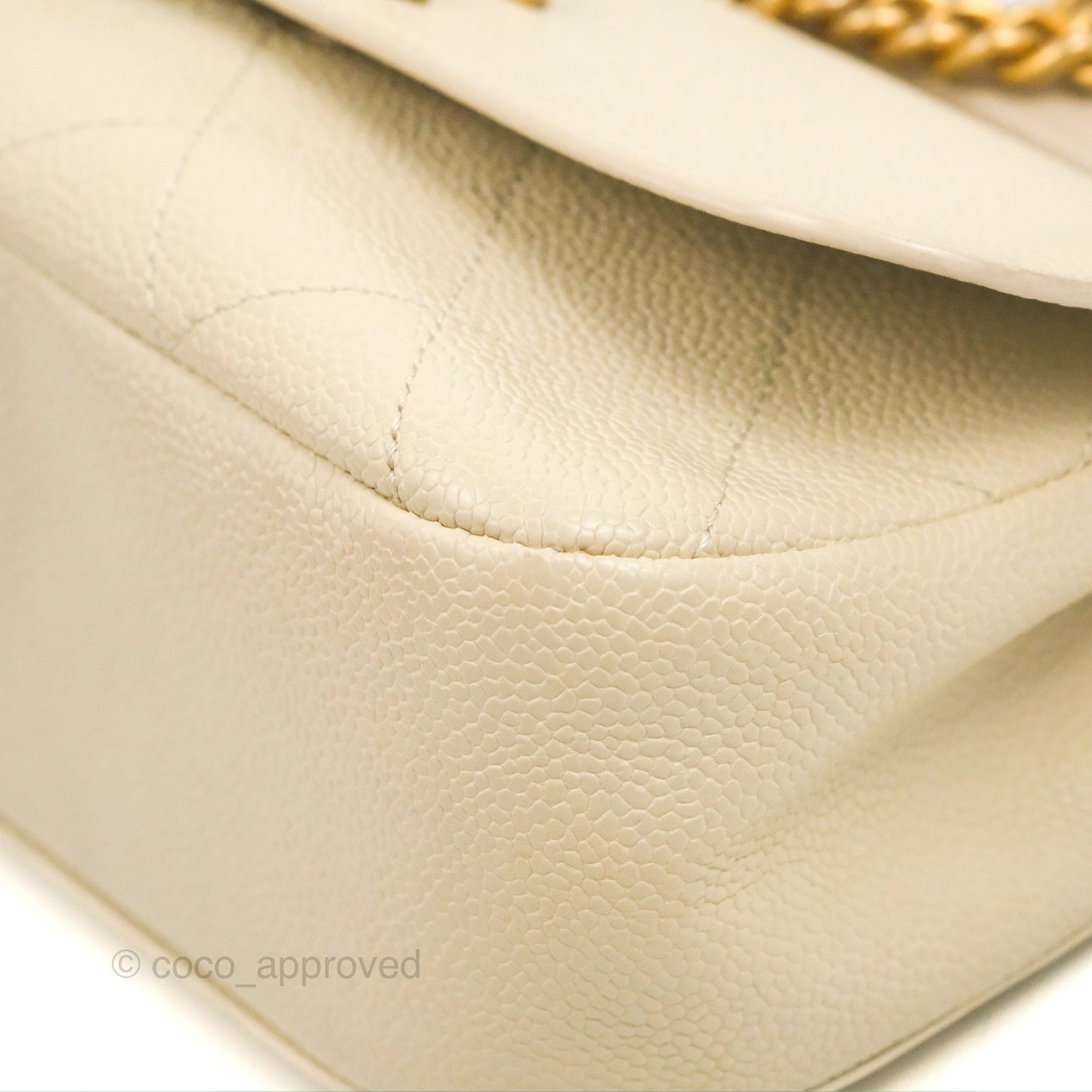Chanel Handle Flap Bag Ivory Caviar Aged Gold Hardware