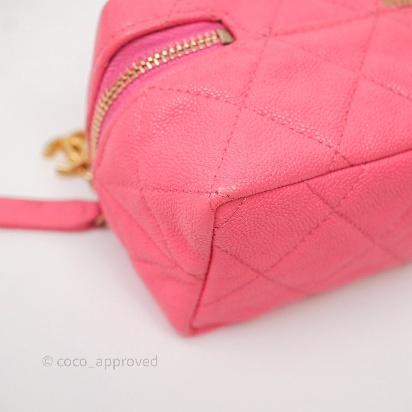Chanel Quilted Mini Top Handle Vanity With Chain Pink Caviar Aged Gold Hardware