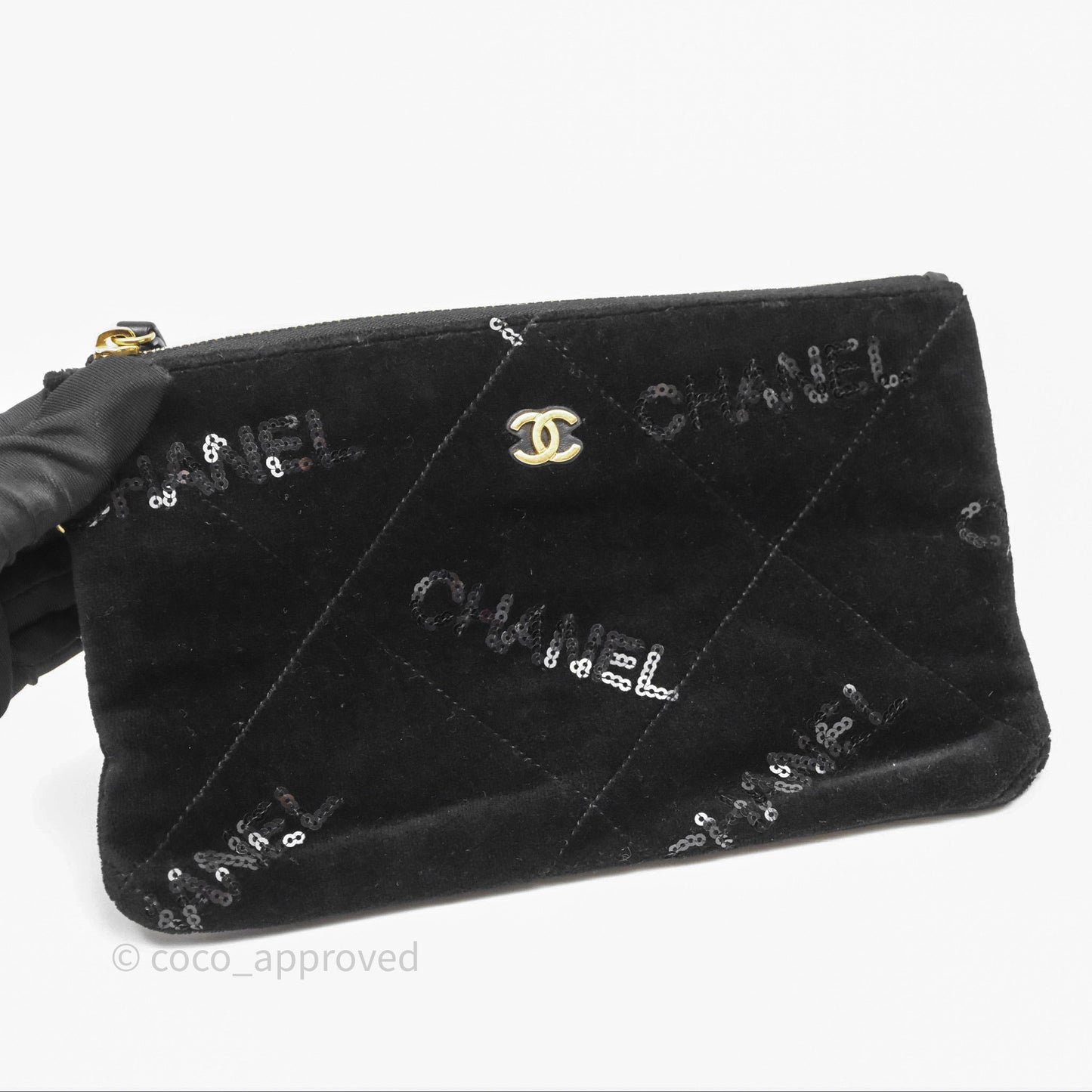 Chanel 22 Small Sequins Logo Black Velvet