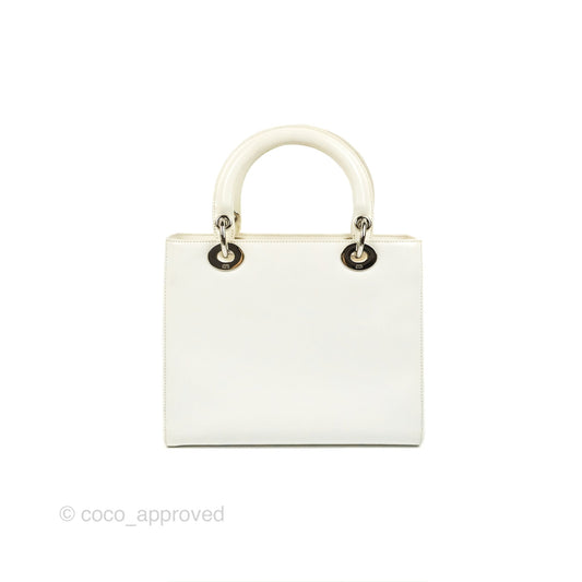 Christian Dior Lady Dior White Calfskin Silver Hardware