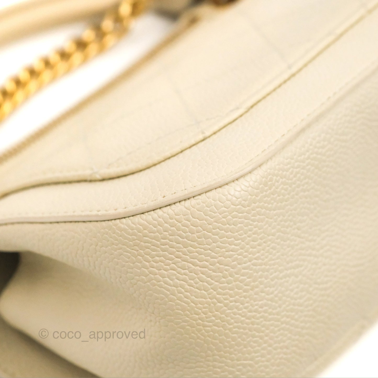 Chanel Handle Flap Bag Ivory Caviar Aged Gold Hardware
