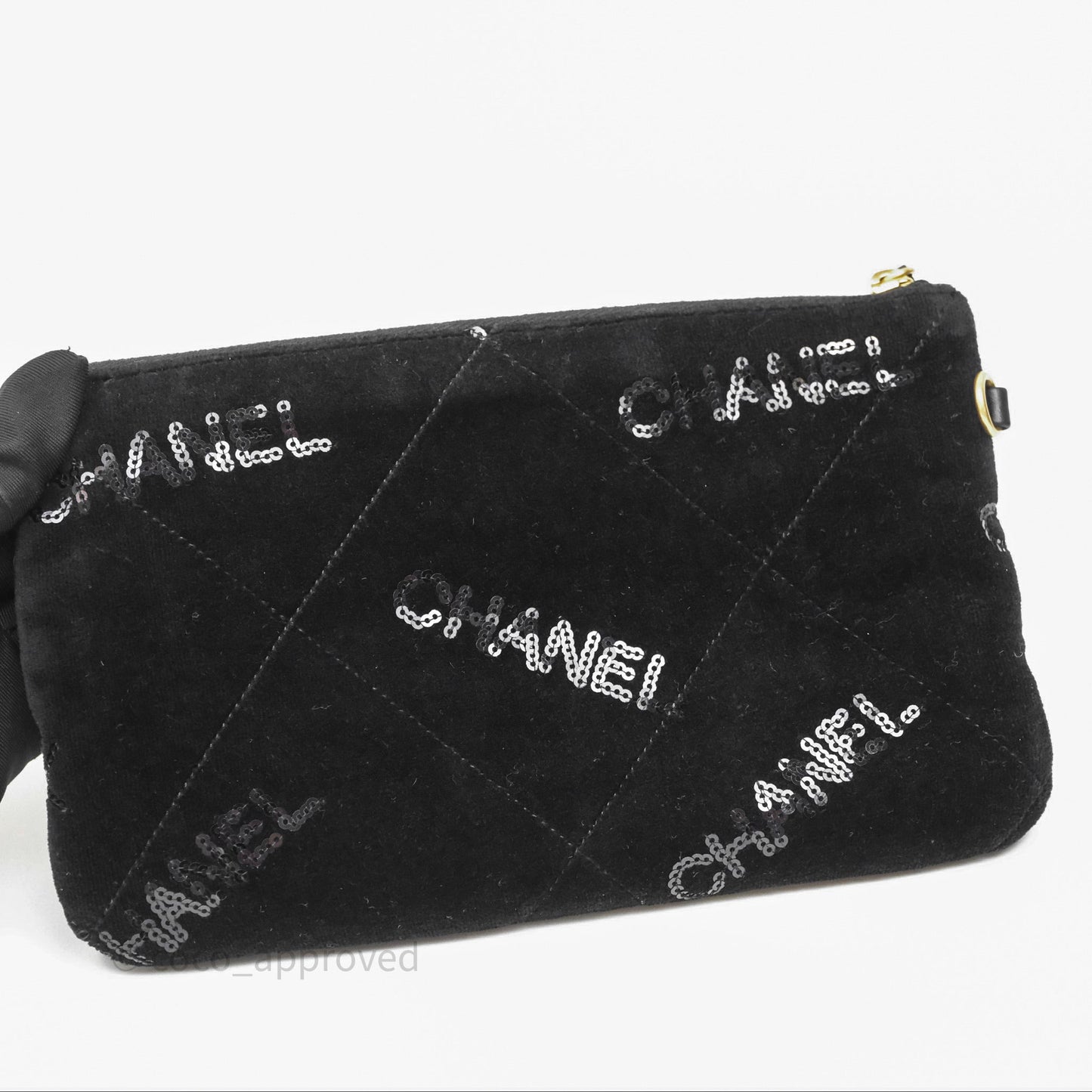 Chanel 22 Small Sequins Logo Black Velvet
