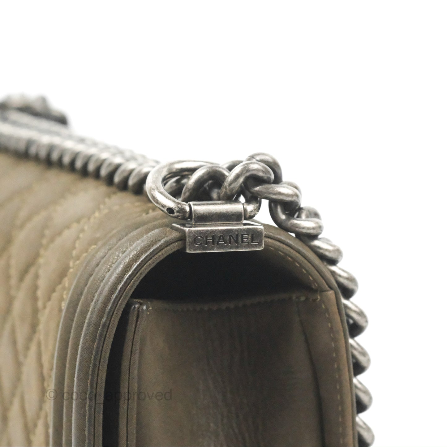 Chanel Quilted Medium Boy Dark Green Calfskin Ruthenium Hardware