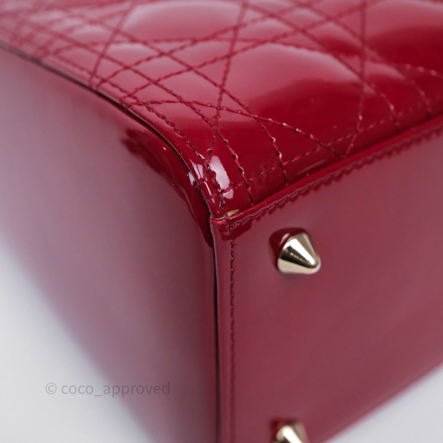 Christian Dior Medium Lady Dior Red Patent Cannage Calfskin Gold Hardware
