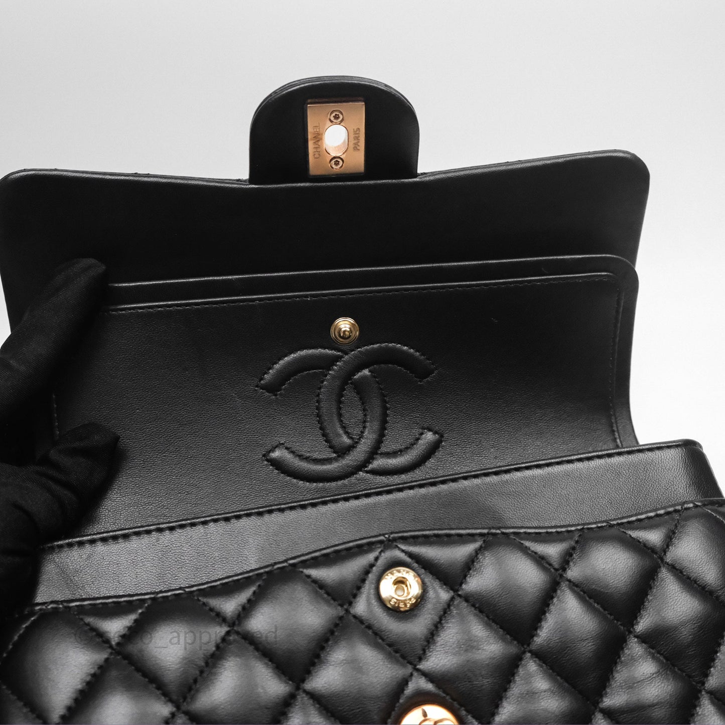 Chanel Small Classic Flap Quilted Black Lambskin Rose Gold Hardware