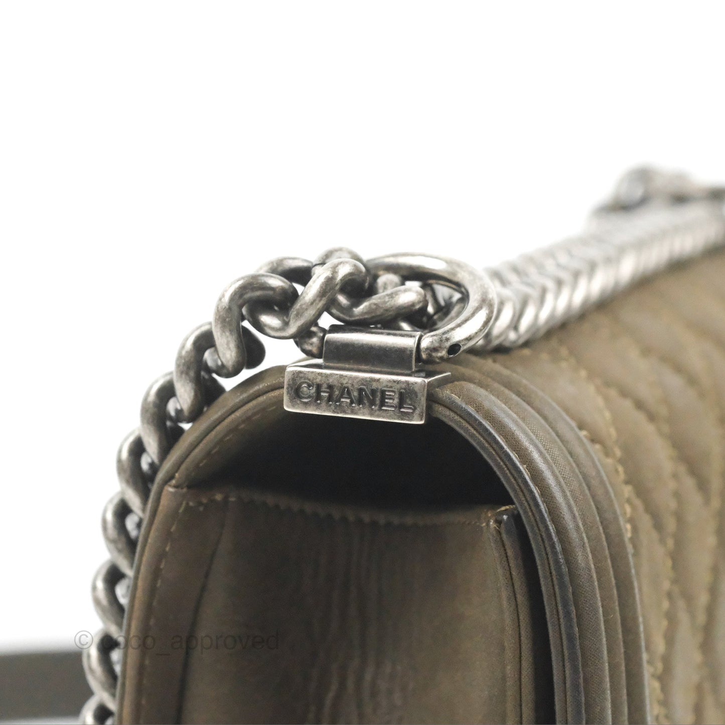 Chanel Quilted Medium Boy Dark Green Calfskin Ruthenium Hardware