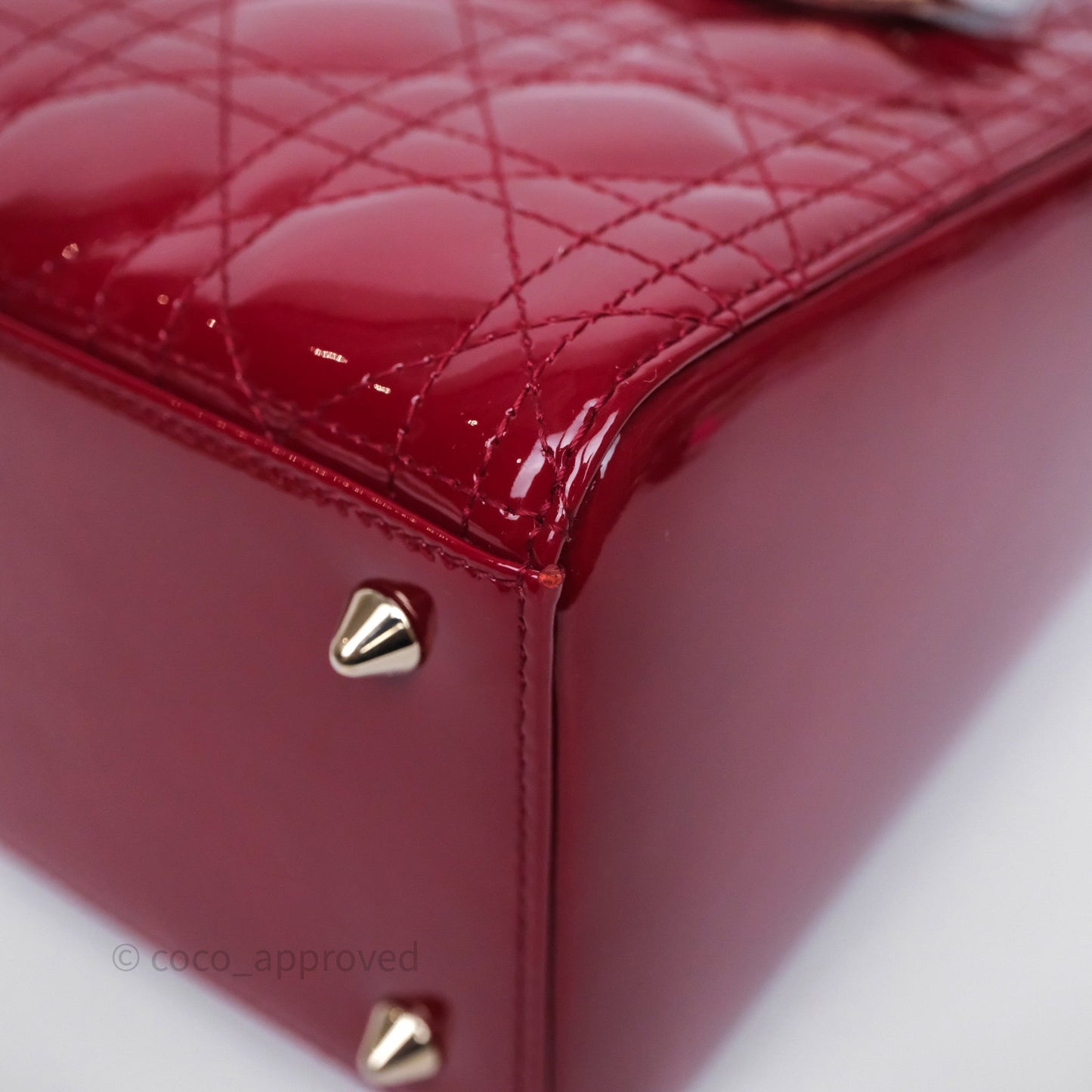 Christian Dior Medium Lady Dior Red Patent Cannage Calfskin Gold Hardware