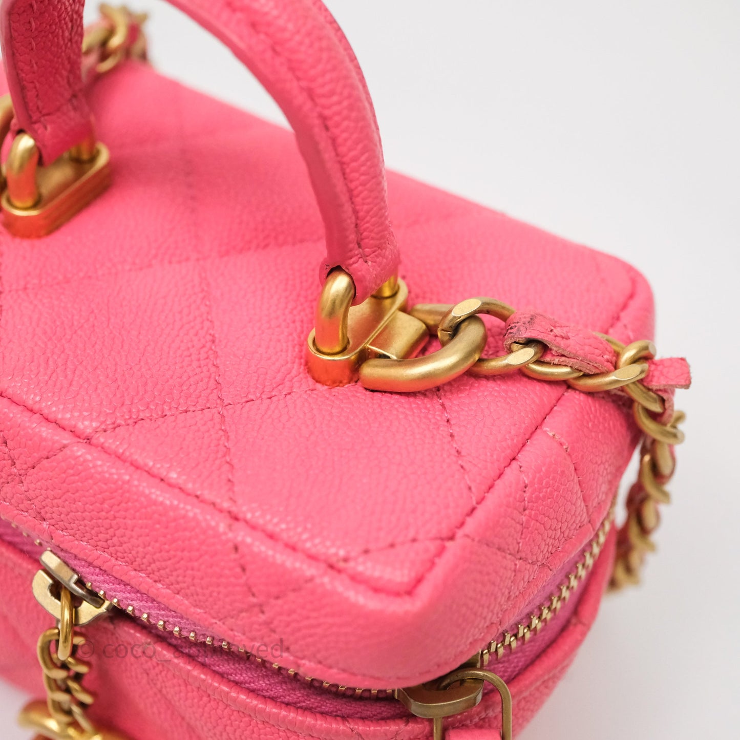 Chanel Quilted Mini Top Handle Vanity With Chain Pink Caviar Aged Gold Hardware