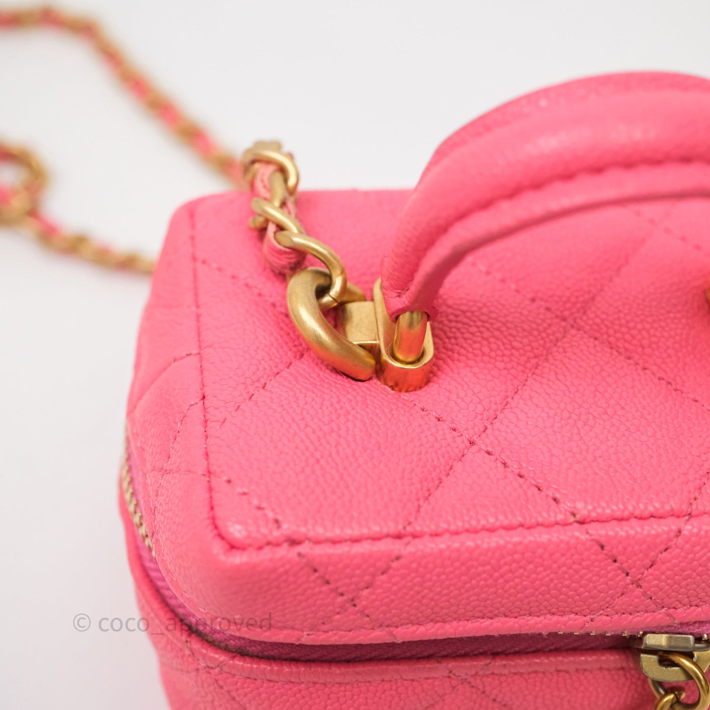 Chanel Quilted Mini Top Handle Vanity With Chain Pink Caviar Aged Gold Hardware