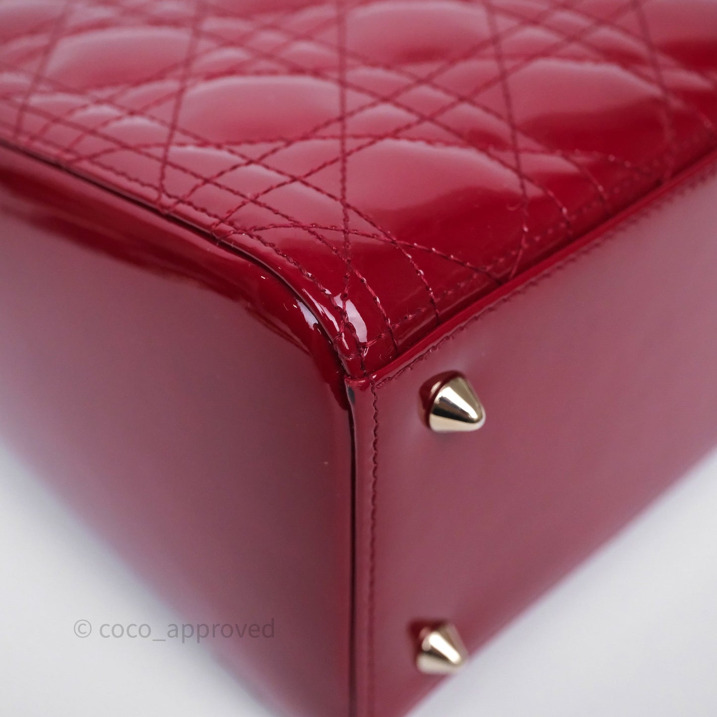 Christian Dior Medium Lady Dior Red Patent Cannage Calfskin Gold Hardware