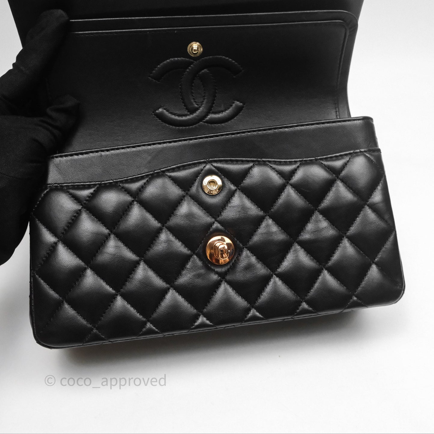 Chanel Small Classic Flap Quilted Black Lambskin Rose Gold Hardware