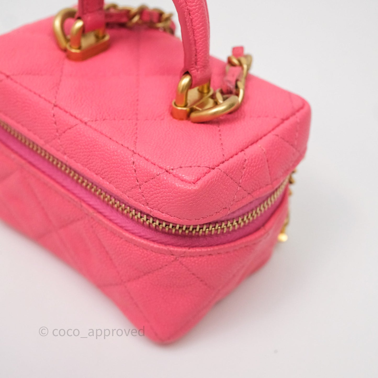 Chanel Quilted Mini Top Handle Vanity With Chain Pink Caviar Aged Gold Hardware
