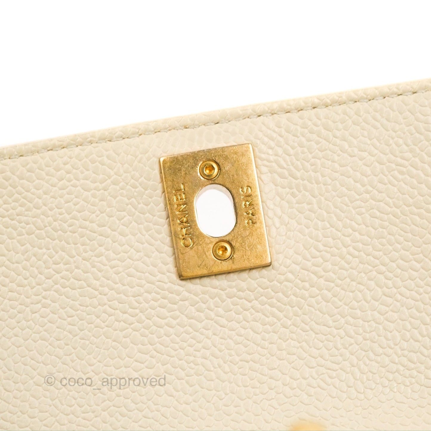 Chanel Handle Flap Bag Ivory Caviar Aged Gold Hardware