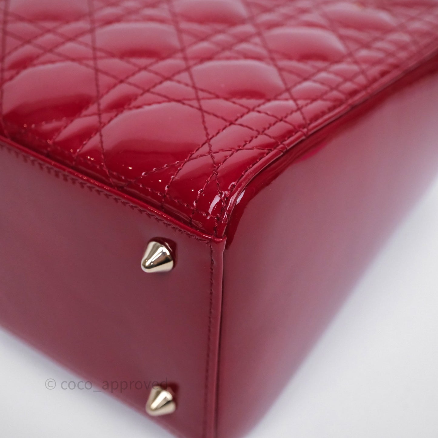 Christian Dior Medium Lady Dior Red Patent Cannage Calfskin Gold Hardware