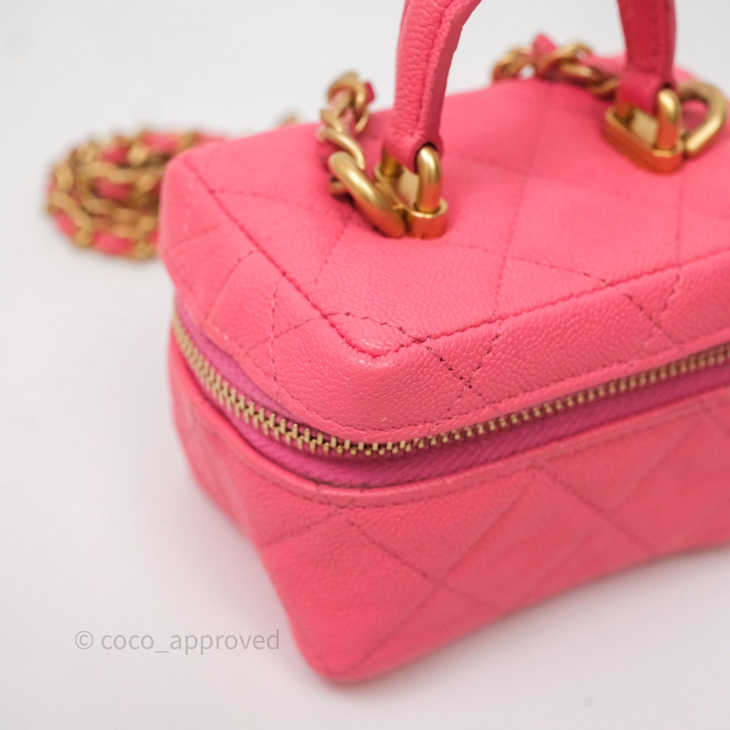 Chanel Quilted Mini Top Handle Vanity With Chain Pink Caviar Aged Gold Hardware