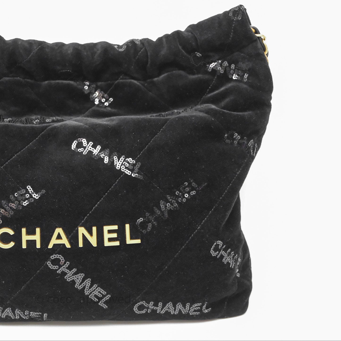Chanel 22 Small Sequins Logo Black Velvet