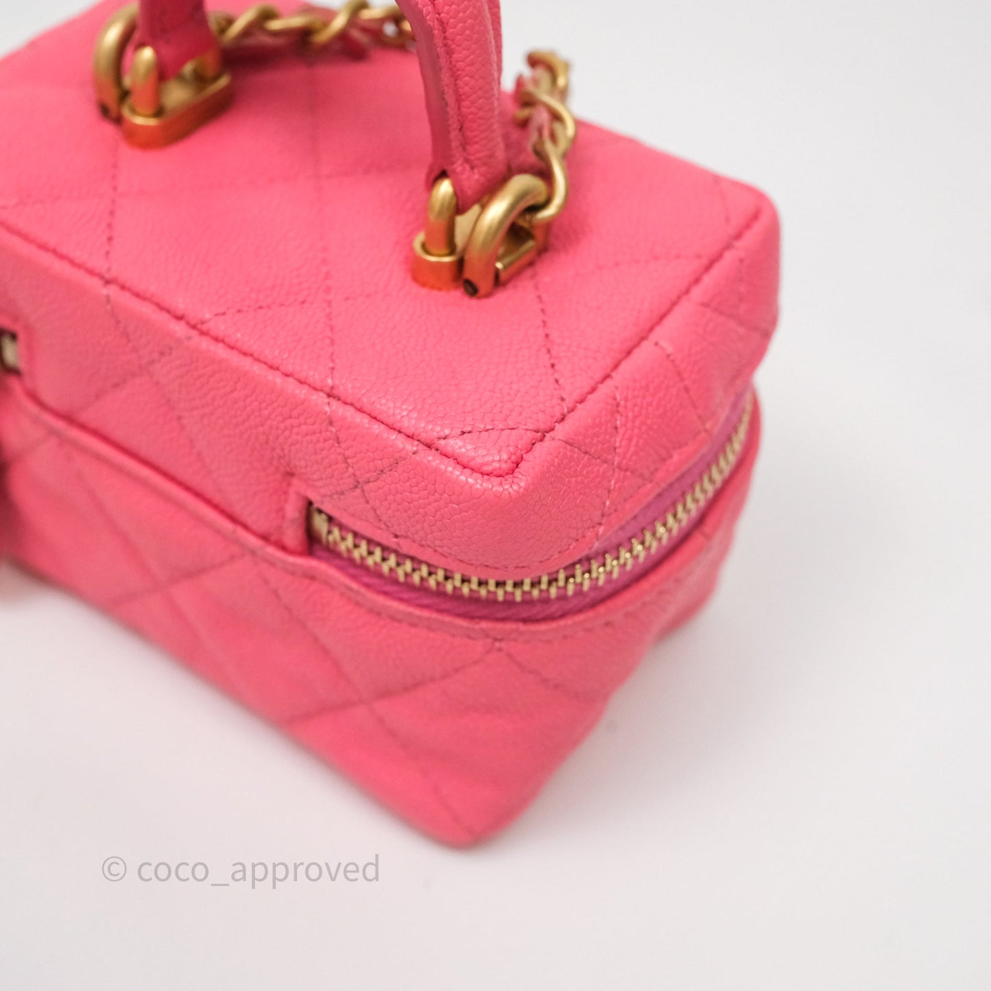 Chanel Quilted Mini Top Handle Vanity With Chain Pink Caviar Aged Gold Hardware
