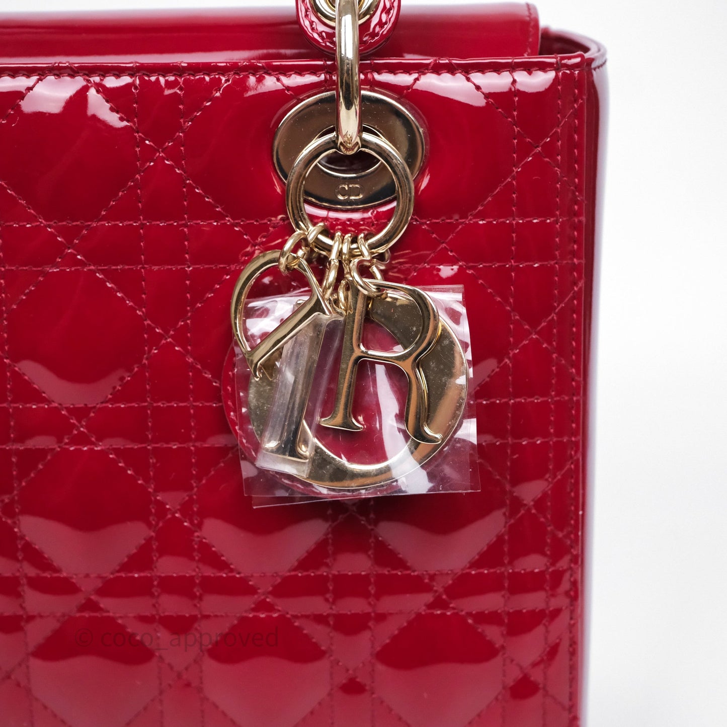 Christian Dior Medium Lady Dior Red Patent Cannage Calfskin Gold Hardware