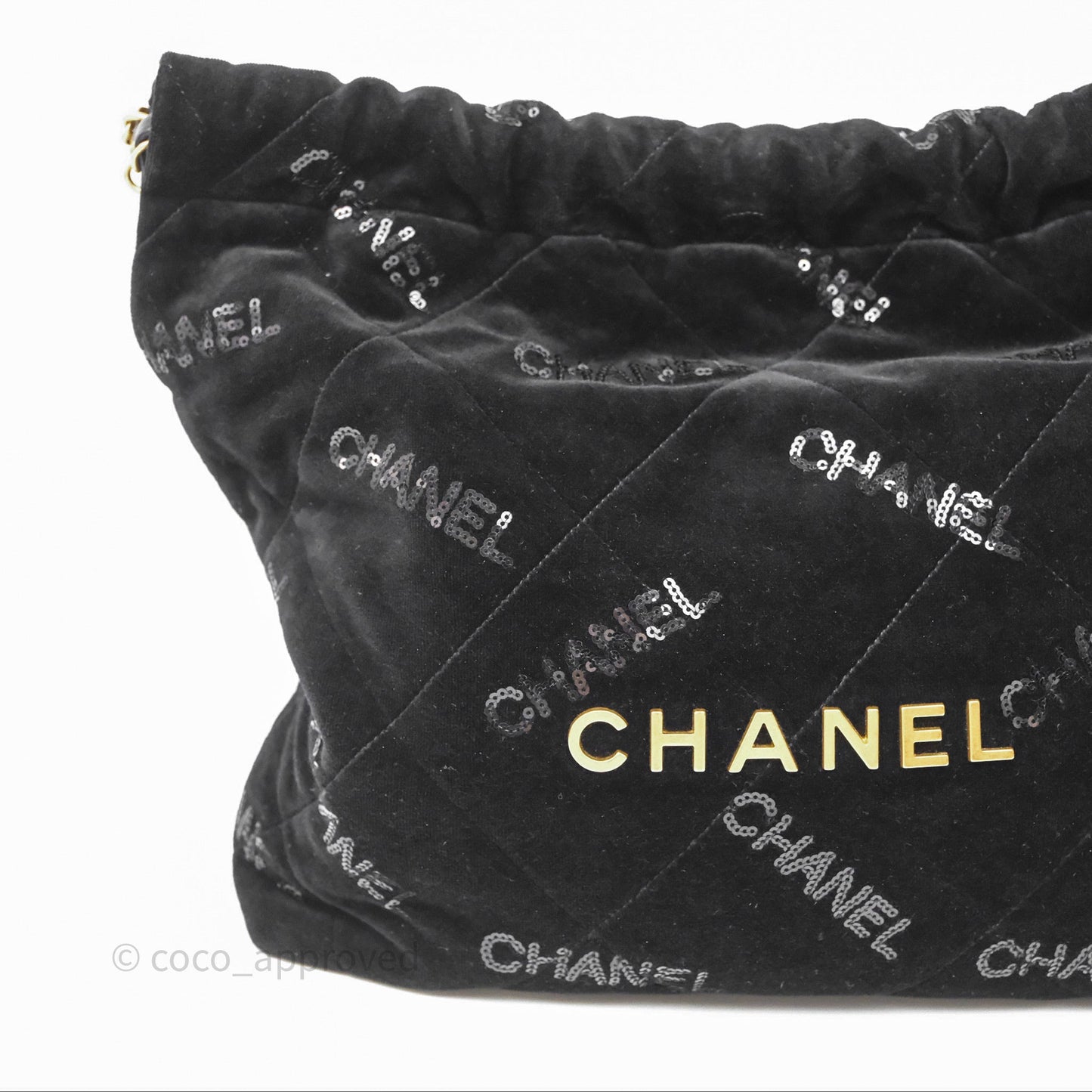 Chanel 22 Small Sequins Logo Black Velvet