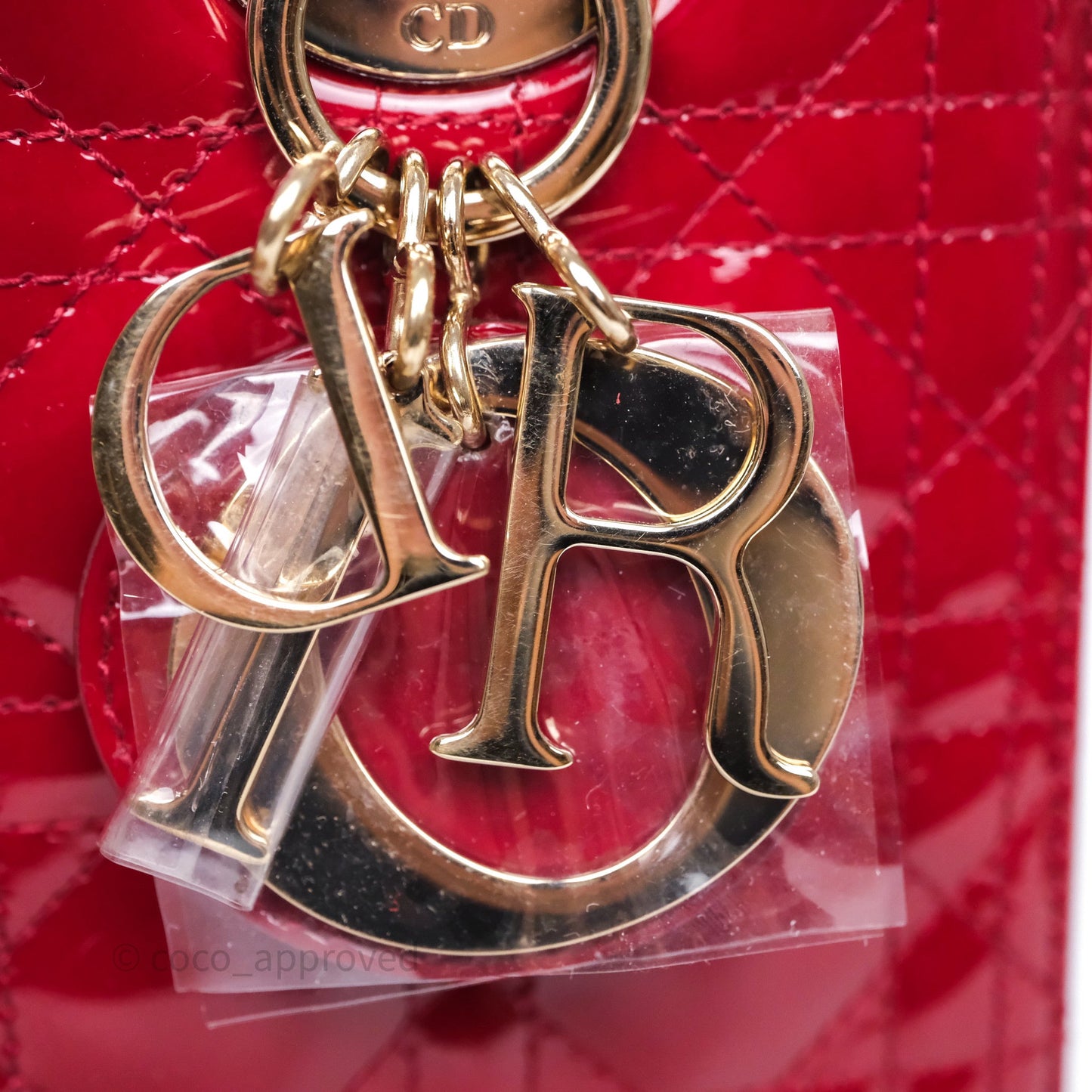 Christian Dior Medium Lady Dior Red Patent Cannage Calfskin Gold Hardware