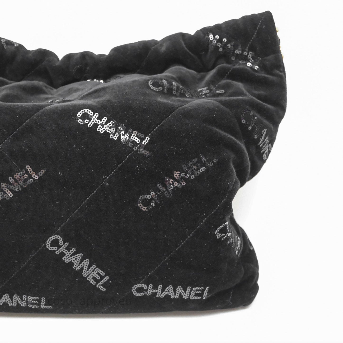 Chanel 22 Small Sequins Logo Black Velvet