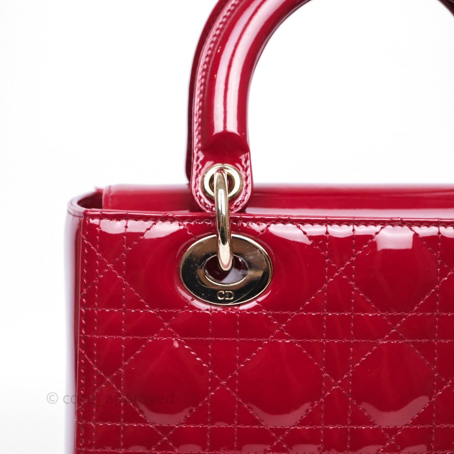 Christian Dior Medium Lady Dior Red Patent Cannage Calfskin Gold Hardware