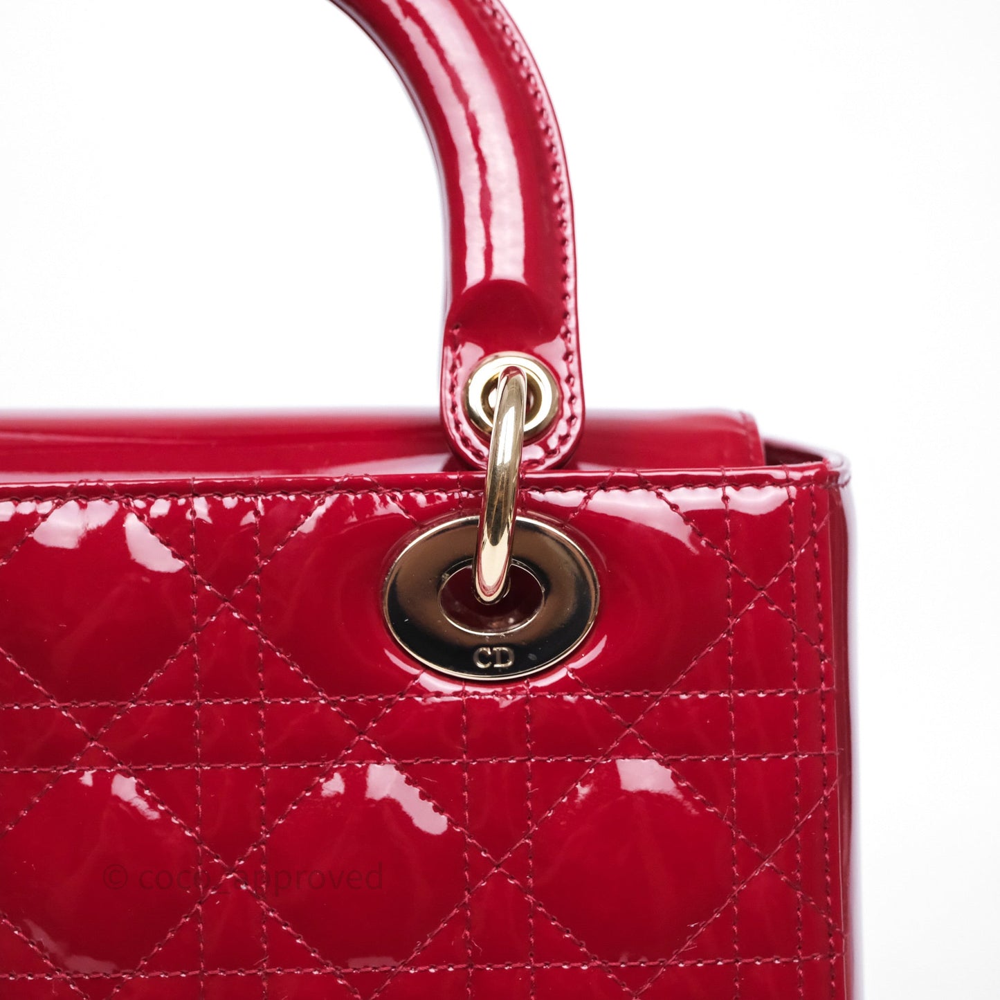 Christian Dior Medium Lady Dior Red Patent Cannage Calfskin Gold Hardware