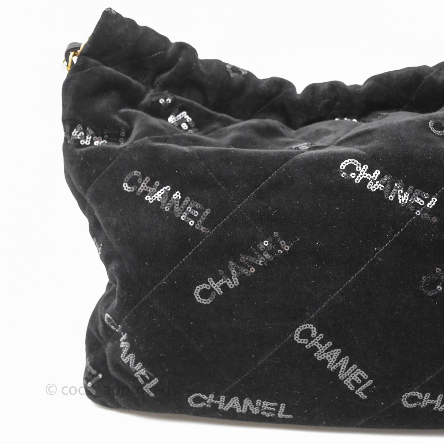 Chanel 22 Small Sequins Logo Black Velvet