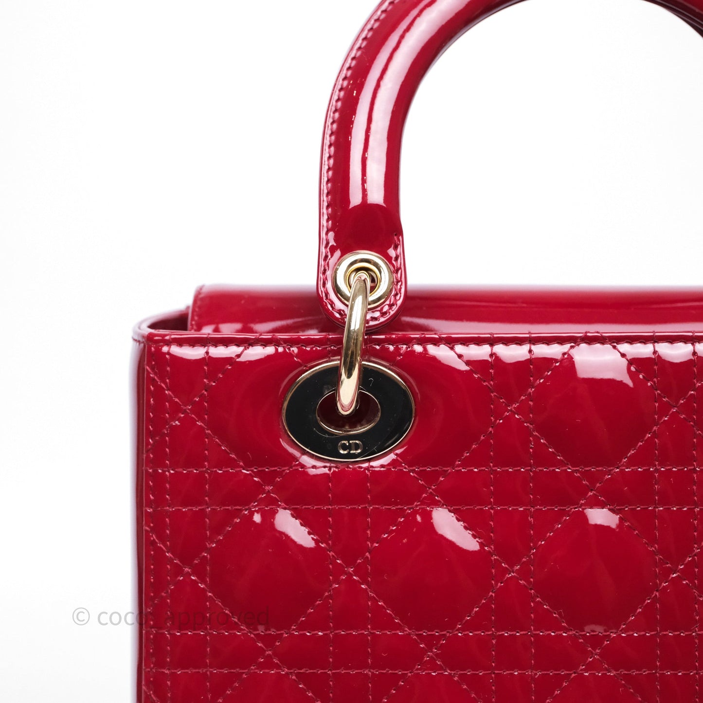 Christian Dior Medium Lady Dior Red Patent Cannage Calfskin Gold Hardware