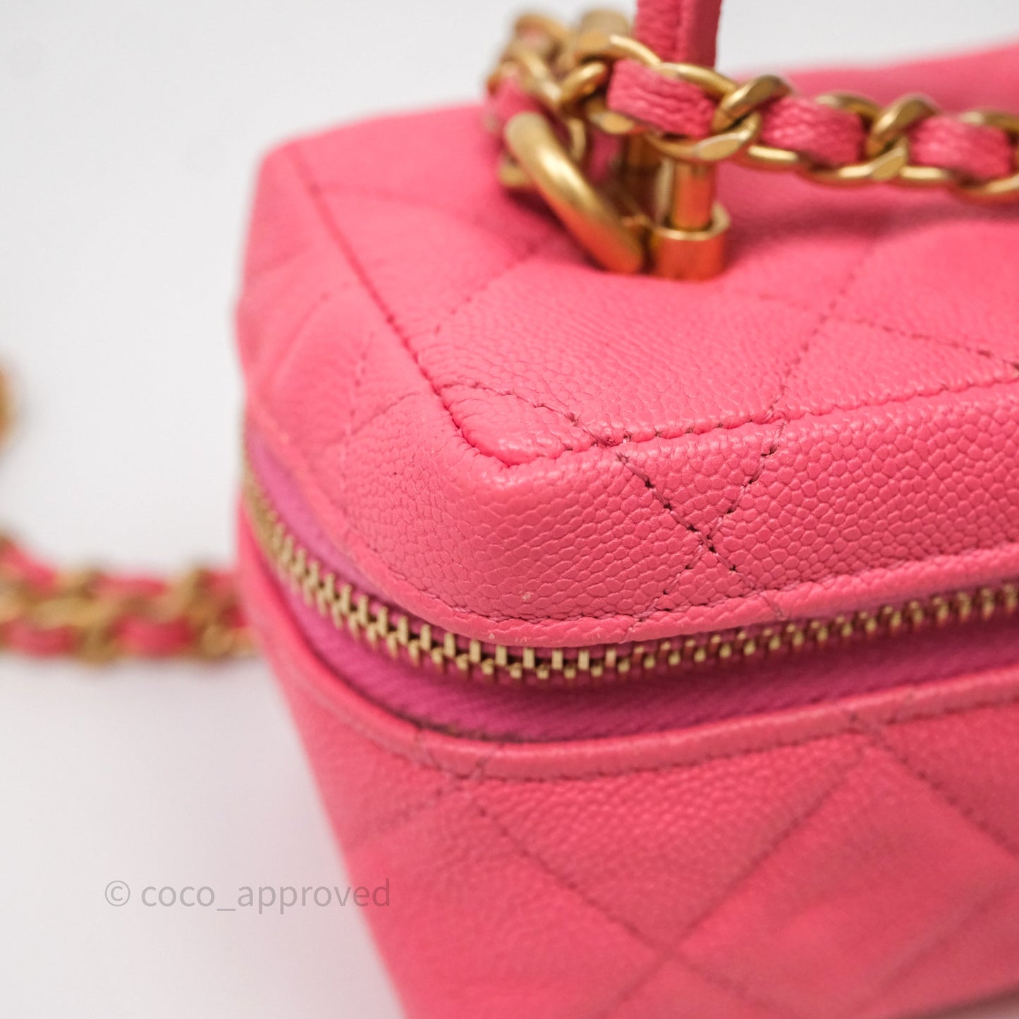 Chanel Quilted Mini Top Handle Vanity With Chain Pink Caviar Aged Gold Hardware