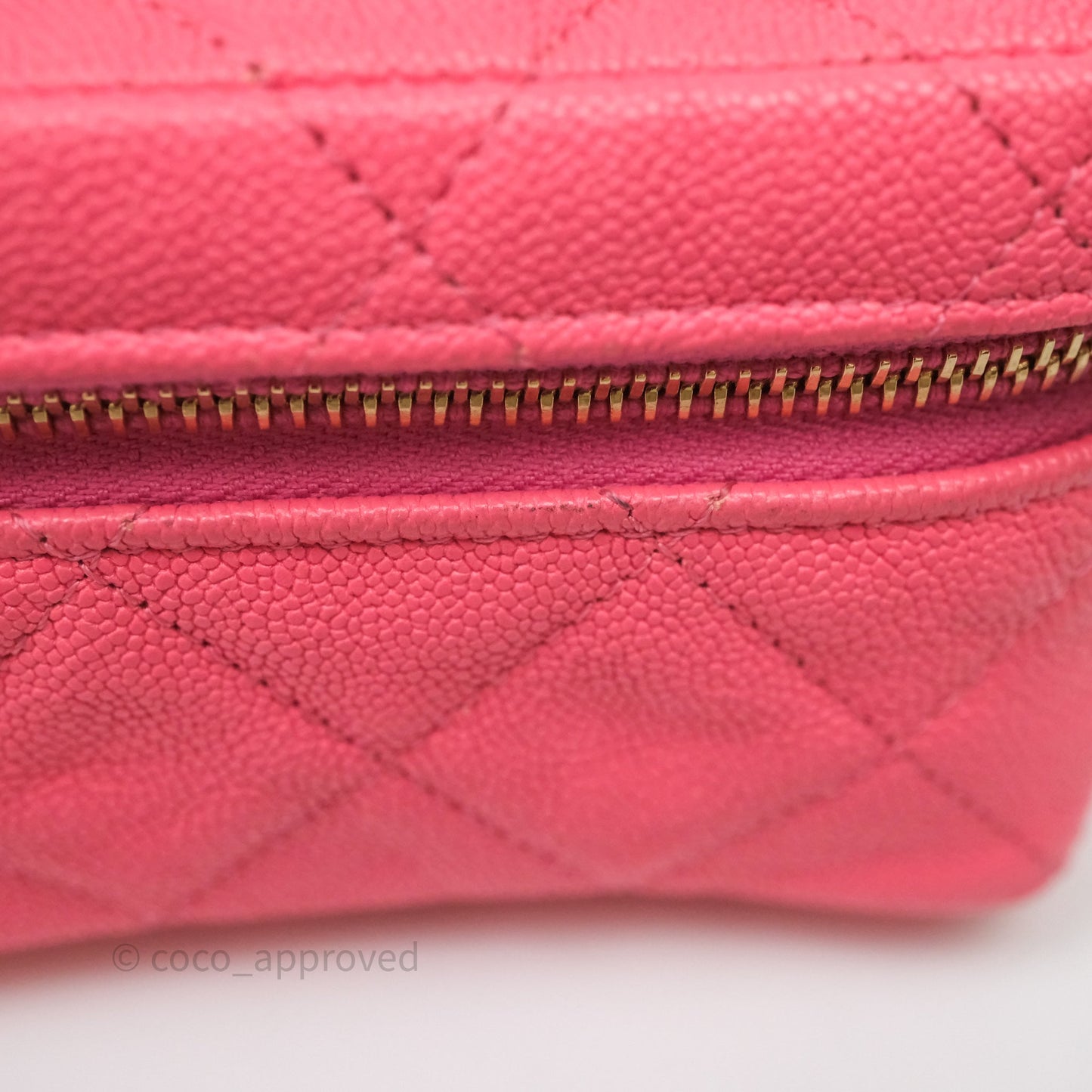 Chanel Quilted Mini Top Handle Vanity With Chain Pink Caviar Aged Gold Hardware