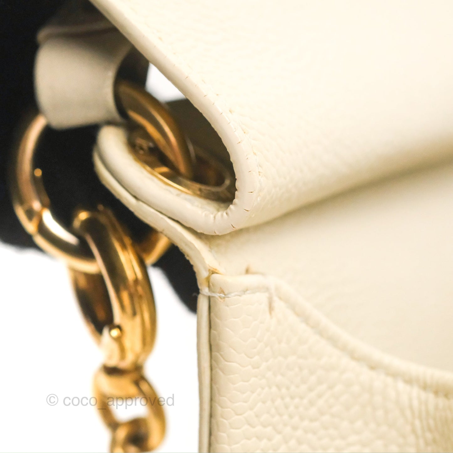 Chanel Handle Flap Bag Ivory Caviar Aged Gold Hardware